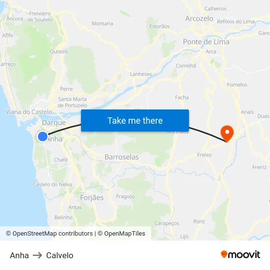 Anha to Calvelo map