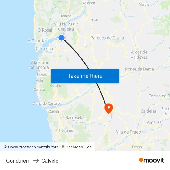 Gondarém to Calvelo map