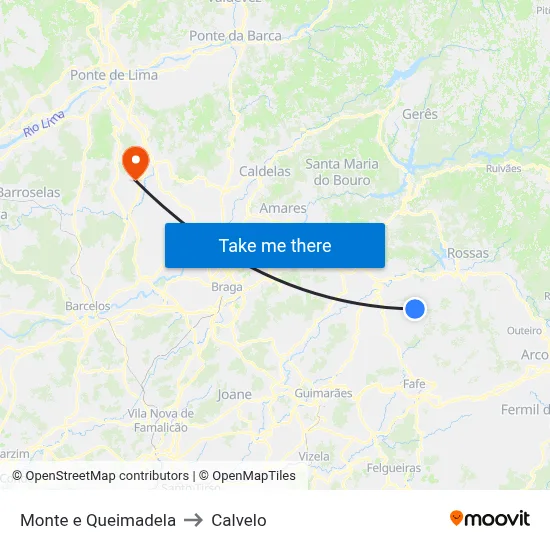 Monte e Queimadela to Calvelo map