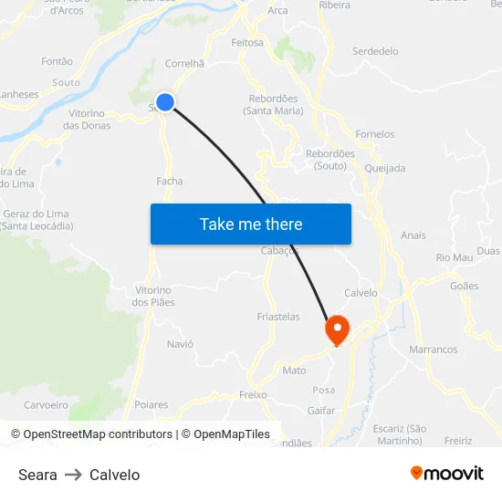 Seara to Calvelo map