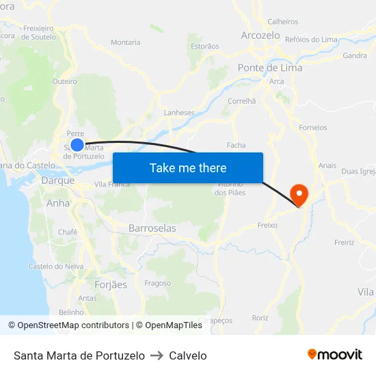Santa Marta de Portuzelo to Calvelo map