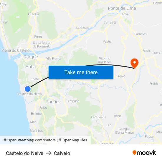 Castelo do Neiva to Calvelo map