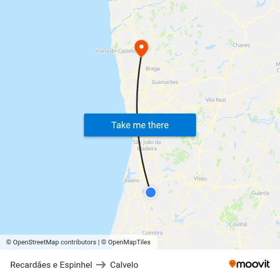 Recardães e Espinhel to Calvelo map