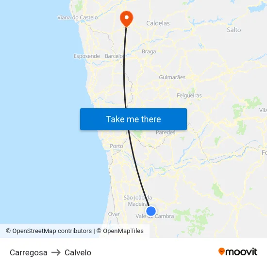 Carregosa to Calvelo map