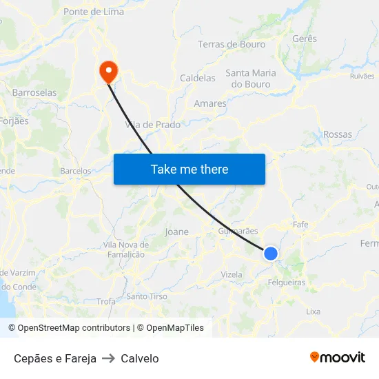 Cepães e Fareja to Calvelo map