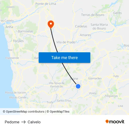 Pedome to Calvelo map