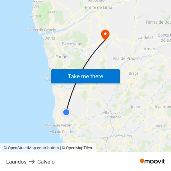 Laundos to Calvelo map