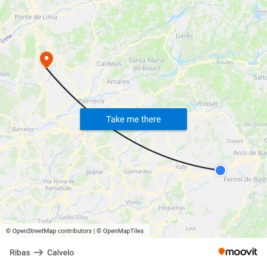 Ribas to Calvelo map