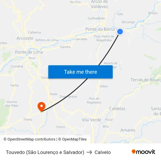 Touvedo (São Lourenço e Salvador) to Calvelo map