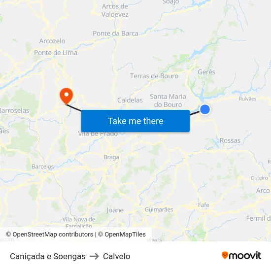 Caniçada e Soengas to Calvelo map