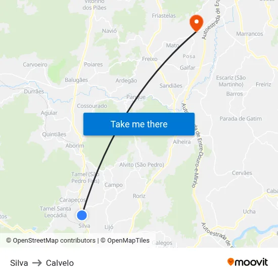 Silva to Calvelo map