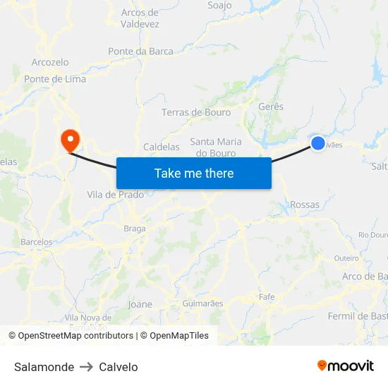 Salamonde to Calvelo map