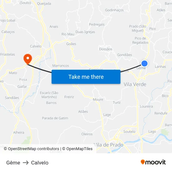 Gême to Calvelo map