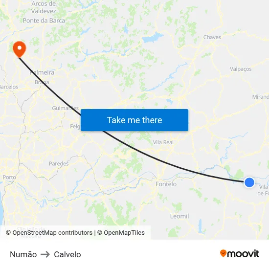 Numão to Calvelo map