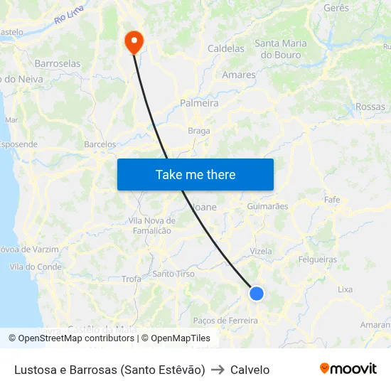 Lustosa e Barrosas (Santo Estêvão) to Calvelo map