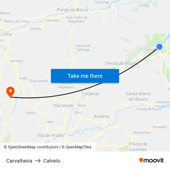 Carvalheira to Calvelo map
