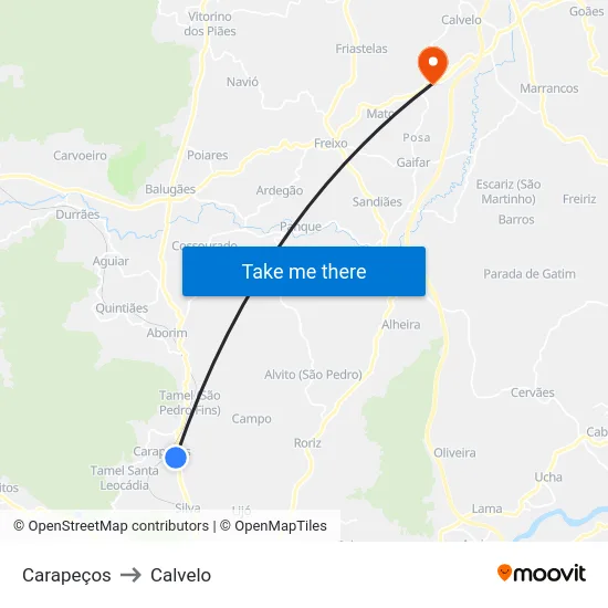 Carapeços to Calvelo map
