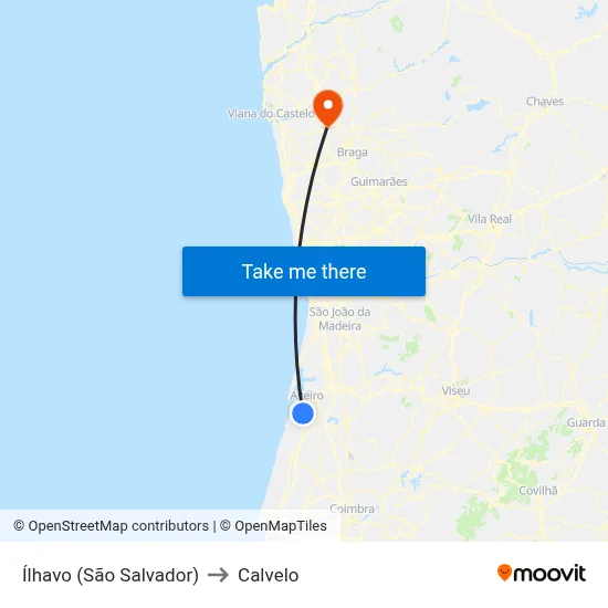 Ílhavo (São Salvador) to Calvelo map