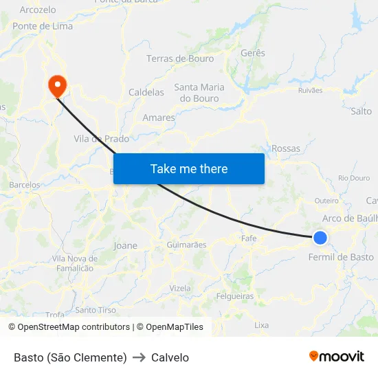 Basto (São Clemente) to Calvelo map
