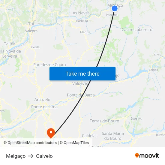 Melgaço to Calvelo map