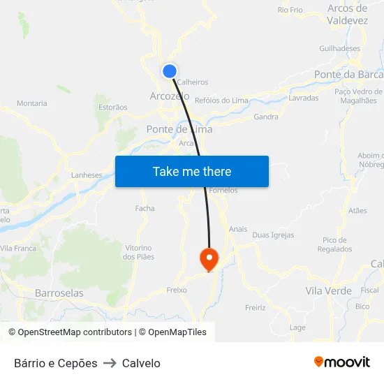Bárrio e Cepões to Calvelo map