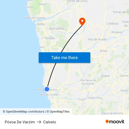 Póvoa De Varzim to Calvelo map