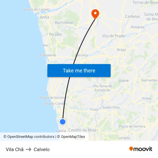 Vila Chã to Calvelo map