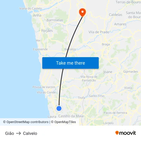 Gião to Calvelo map