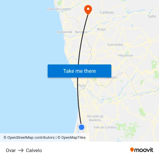 Ovar to Calvelo map