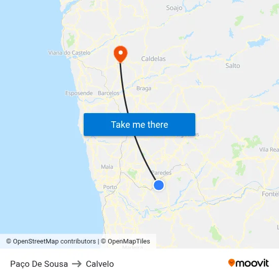 Paço De Sousa to Calvelo map