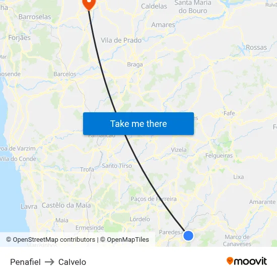 Penafiel to Calvelo map