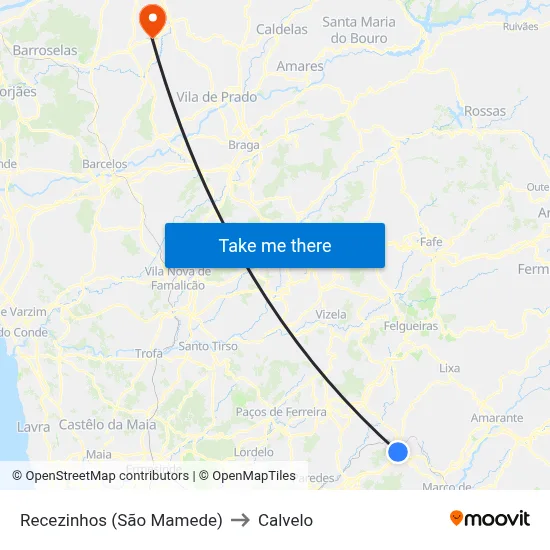 Recezinhos (São Mamede) to Calvelo map
