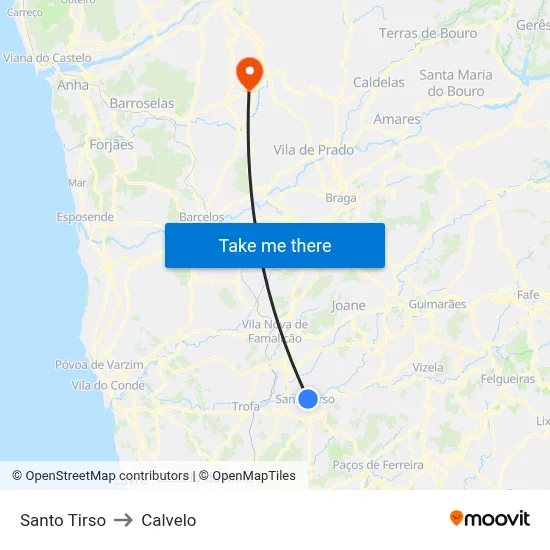 Santo Tirso to Calvelo map