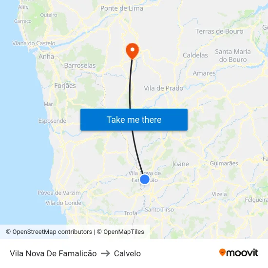Vila Nova De Famalicão to Calvelo map