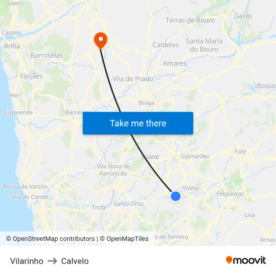 Vilarinho to Calvelo map