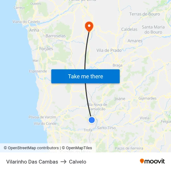 Vilarinho Das Cambas to Calvelo map
