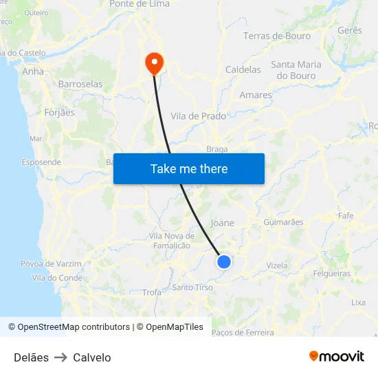 Delães to Calvelo map
