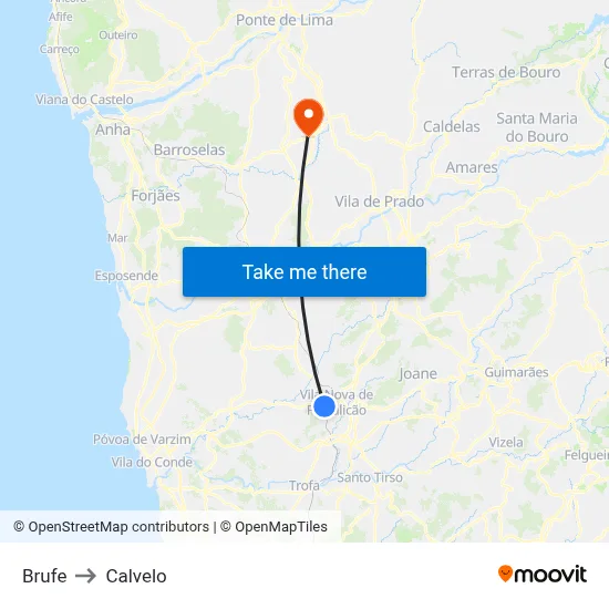 Brufe to Calvelo map