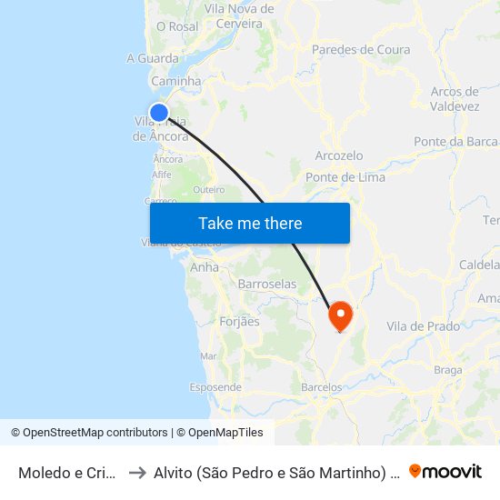 Moledo e Cristelo to Alvito (São Pedro e São Martinho) e Couto map