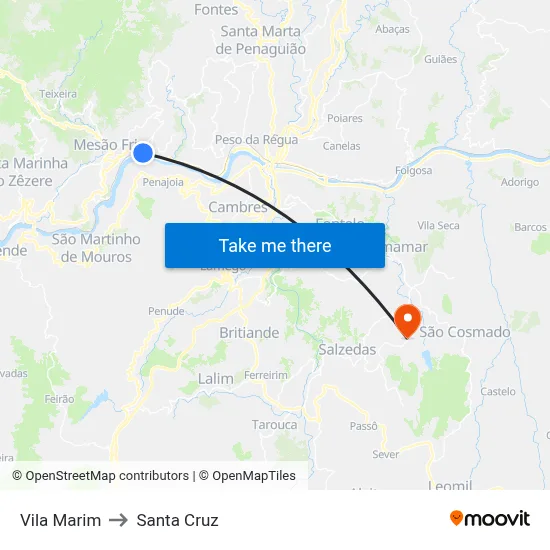 Vila Marim to Santa Cruz map