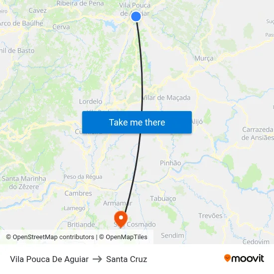 Vila Pouca De Aguiar to Santa Cruz map