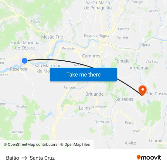 Baião to Santa Cruz map