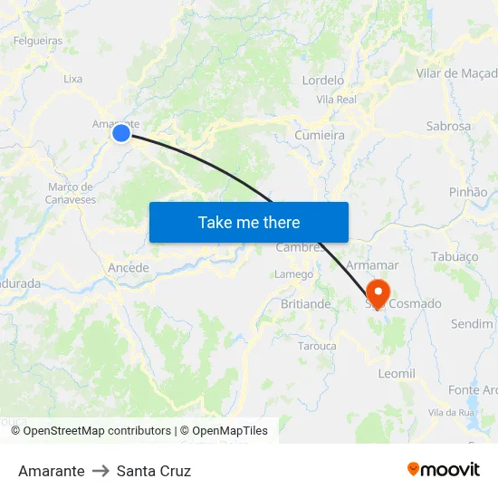 Amarante to Santa Cruz map