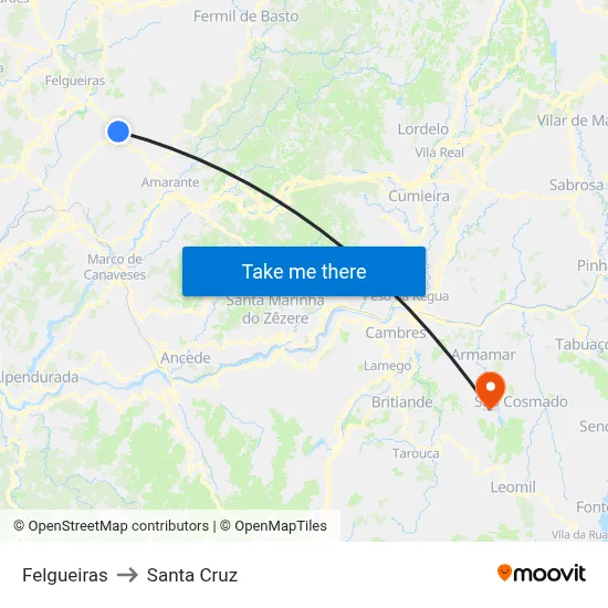 Felgueiras to Santa Cruz map