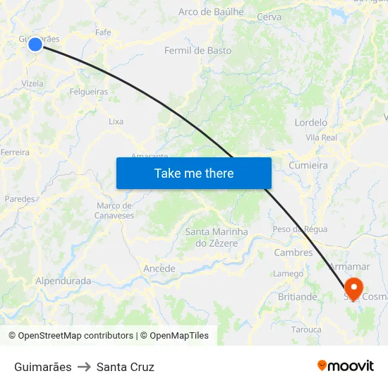 Guimarães to Santa Cruz map