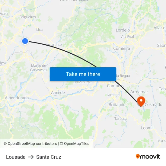 Lousada to Santa Cruz map