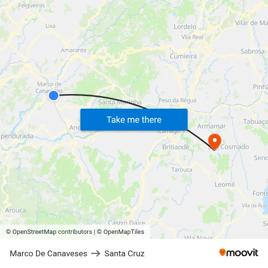 Marco De Canaveses to Santa Cruz map