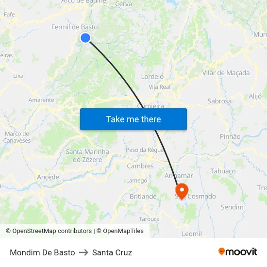 Mondim De Basto to Santa Cruz map