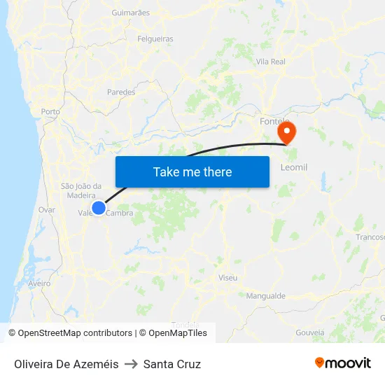 Oliveira De Azeméis to Santa Cruz map