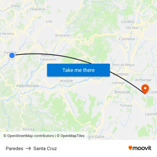 Paredes to Santa Cruz map